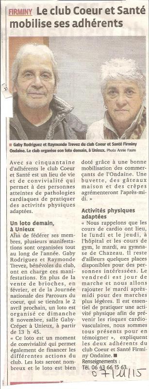 Article annoce loto club coeur et sante nov 15