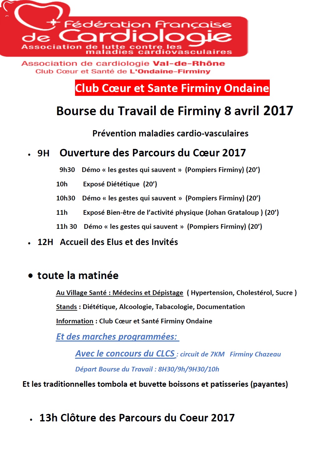 Planning parcours coeur 2017